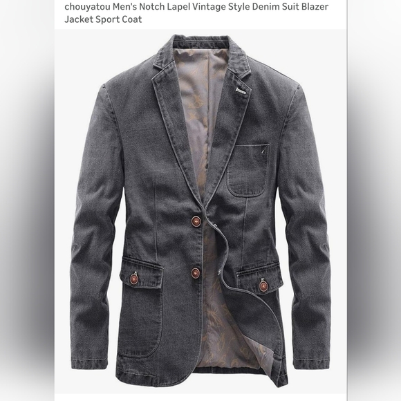NWTchouyatou Men's Notch Lapel Vintage Style Denim Suit Blazer Jacket Sport Coat - Picture 2 of 7